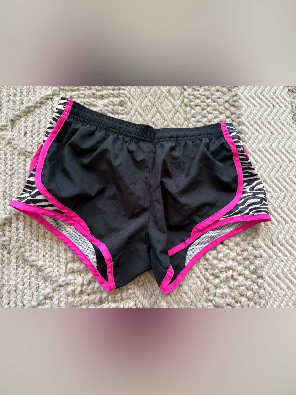 Derek Heart Black Athletic Shorts with Hot Pink Trim and Zebra Panels small